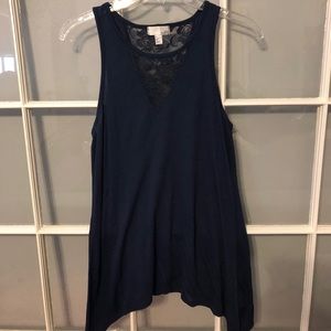 Navy blue tank with lace detail